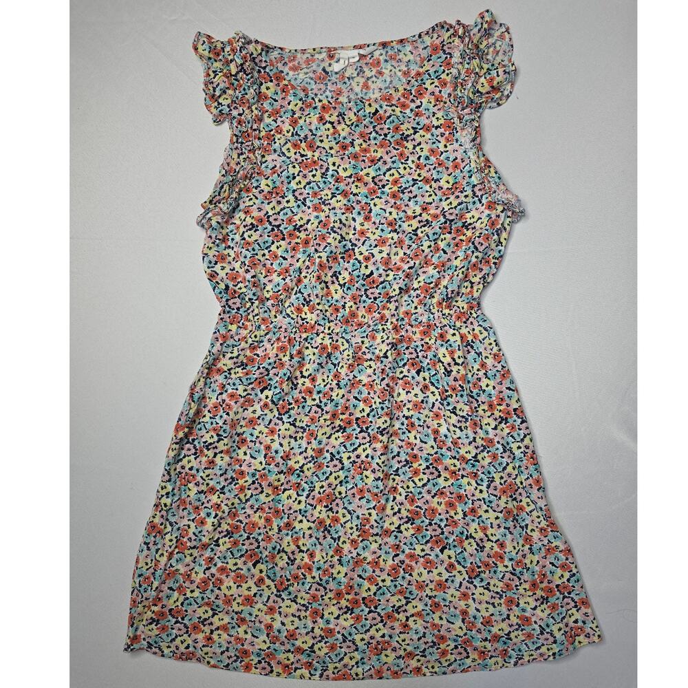 BCBGeneration Multicolor Flowers Ruffled Cap Sleeves Rayon Dress Size M